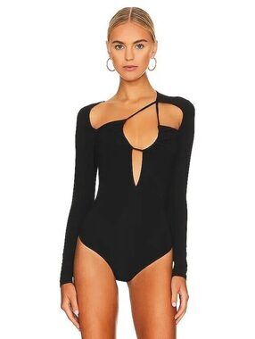 Superdown Aranza Ruched Bodysuit black flaw